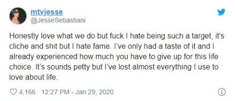Jesse Sebastiani tweets on how he had enough of internet fame.
